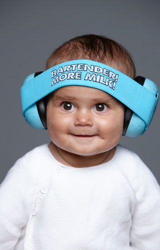 baby with ear muffs